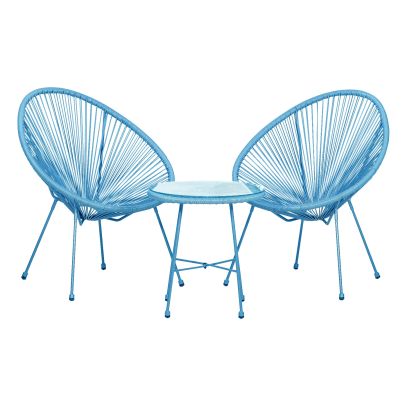 Monaco Steel & Rope 2 Seater Egg Chair Set In Blue