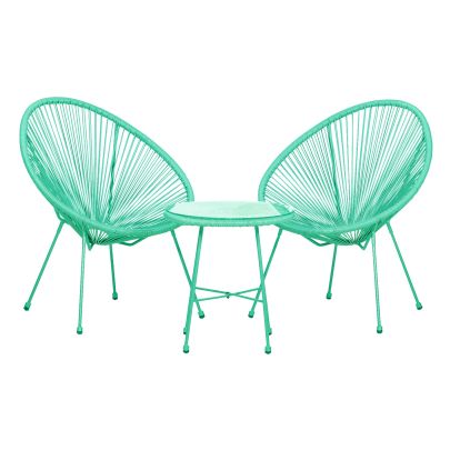 Monaco Steel & Rope 2 Seater Egg Chair Set In Green