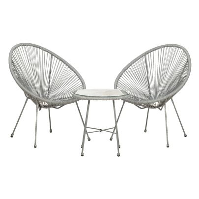 Monaco Steel & Rope 2 Seater Egg Chair Set In Grey