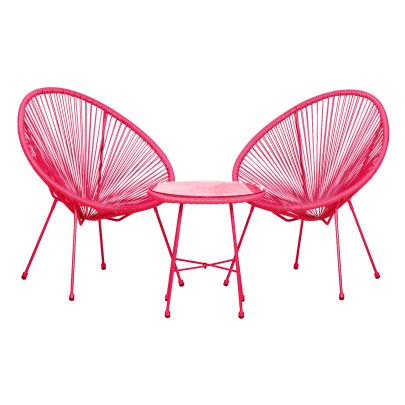 Monaco Steel & Rope 2 Seater Egg Chair Set In Pink