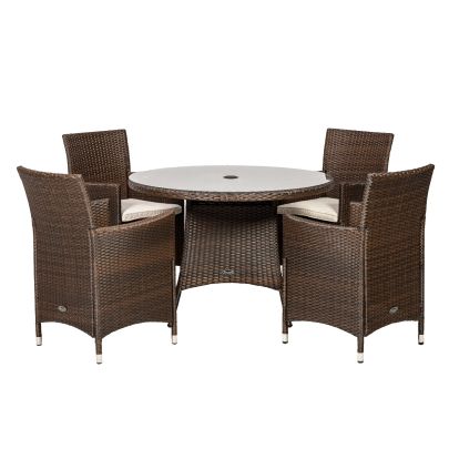 Nevada Quad Weave Standard Rattan 4 Seater Dining Set With Round Table In Brown