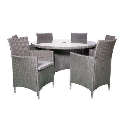 Nevada Quad Weave Standard Rattan 6 Seater Dining Set With Round Table In Grey