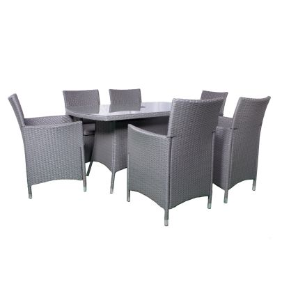 Nevada Quad Weave Standard Rattan 6 Seater Dining Set With Rectangle Table In Grey