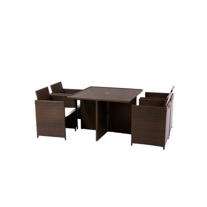 Nevada Quad Weave Standard Rattan 4 Seater Cube Set With Square Table In Brown