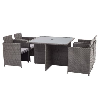 Nevada Quad Weave Standard Rattan 4 Seater Cube Set With Square Table In Grey