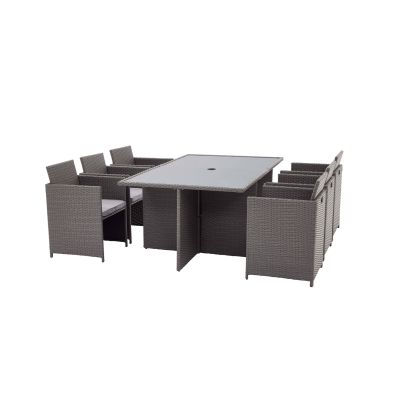 Nevada Quad Weave Standard Rattan 6 Seater Cube Set With Rectangle Table In Grey