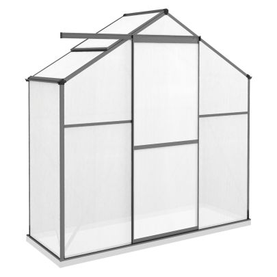 Outsunny 6 x 2.5ft Polycarbonate Greenhouse Walk-In Green House with Rain Gutter, Sliding Door, Window, Foundation, Dark Grey