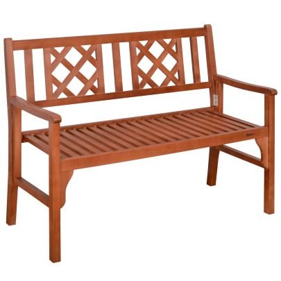 Outsunny Foldable Garden Bench, 2-Seater Patio Wooden Bench, Loveseat Chair with Backrest and Armrest for Patio, Porch or Balcony, Brown