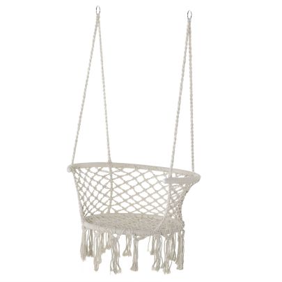 Outsunny Hanging Hammock Chair Cotton Rope Porch Swing with Metal Frame and Cushion, Large Macrame Seat for Patio, Garden, Bedroom, Cream White