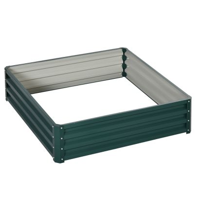 Outsunny Square Raised Garden Bed Box with Weatherized Steel Frame for Vegetables, Flowers, & Herbs, 120 x 120 x 30cm, Green