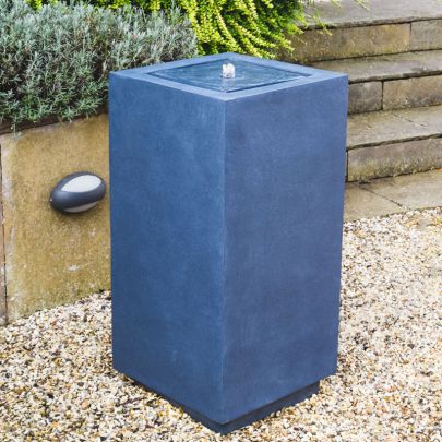 Ivyline Elite LED Large Cube Granite Contemporary Clay Fibre Water Feature