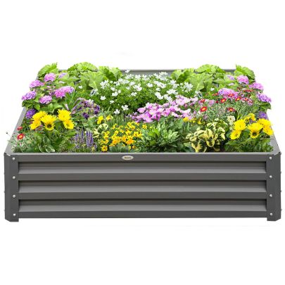 Outsunny 432L Square Raised Garden Bed Box Steel Frame for Vegetables, Flowers and Herbs, 120 x 120 x 30cm, Light Grey