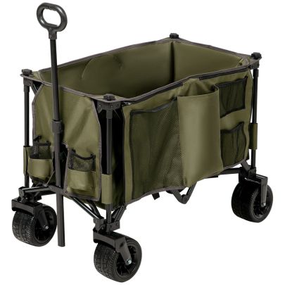 Outsunny Folding Garden Trolley on Wheels, Collapsible Camping Trolley, Outdoor Utility Wagon with Steel Frame and Oxford Fabric, Green