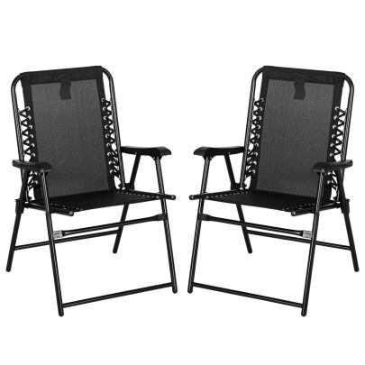 Outsunny 2 Pcs Patio Folding Chair Set, Outdoor Portable Loungers for Camping Pool Beach Deck, Lawn w/ Armrest Steel Frame Black
