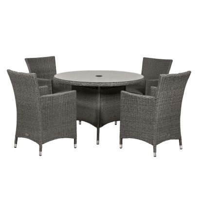Paris Double Weave Premium Rattan 4 Seater Dining Set With Round Table In Brown