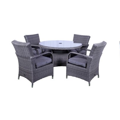 Parisian Double Weave Premium Rattan 4 Seater Dining Set With Round Table In Brown