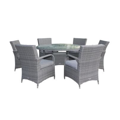 Parisian Double Weave Premium Rattan 6 Seater Dining Set With Round Table In Brown
