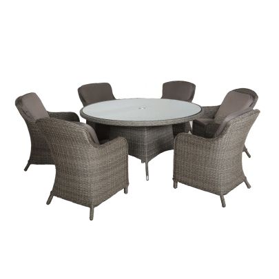 Paris Double Weave Premium Rattan 6 Seater Dining Set With Round Table In Brown