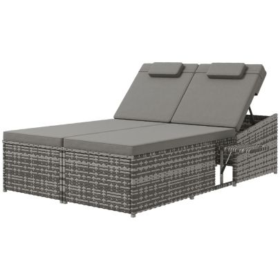 Outsunny 2 Seater Rattan Day Bed w/ Fire Retardant Cushions Grey