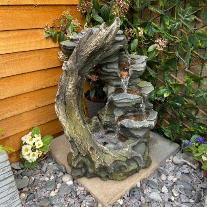 Solar Open Crystal Falls Wood Effect Water Feature