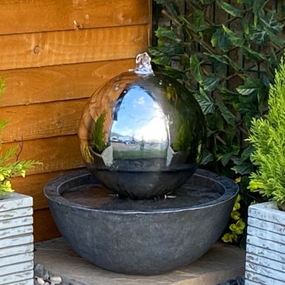 Solar Tranquility Sphere & Resin Base Modern Metal Water Feature