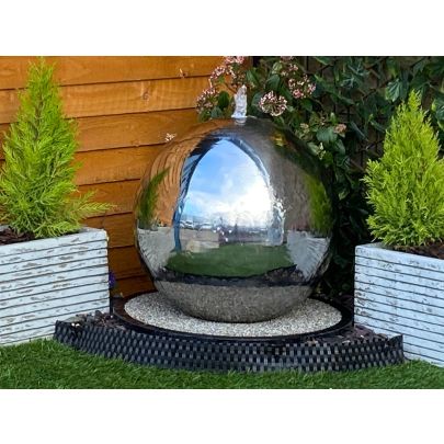 50cms Stainless Steel Sphere Modern Water Feature Solar Powered