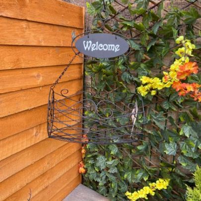 Westbury Hanging Flower Basket Welcome Basic Black