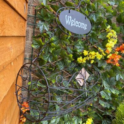 Westbury Hanging Flower Basket Welcome Basic Black