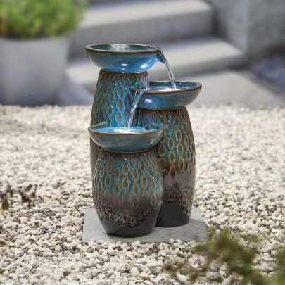 Kelkay Glazed Trio Ceramic Fountain Contemporary Solar Powered Water Feature