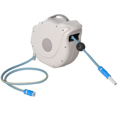 Outsunny Retractable Hose Reel w/ Any Length Lock, Auto Rewind Slow Return System, and 180? Swivel Wall Mounted Bracket, 20m+1.5m