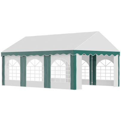 Outsunny 6 x 4m Garden Gazebo with Sides, Galvanised Marquee Party Tent with Six Windows and Double Doors, for Parties, Wedding and Events
