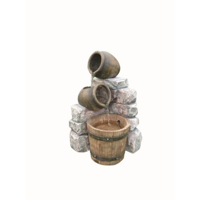 Medium 2 Pots & Wooden Barrel Water Feature