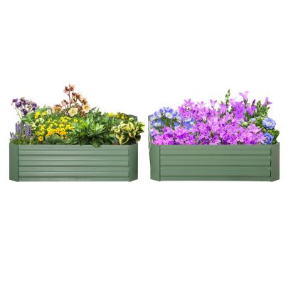 Outsunny Set of 2 291L Raised Garden Bed, Elevated Galvanised Planter Box for Flowers, Herbs, 100x100x30cm, Green