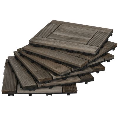 Outsunny 27 Pcs Wooden Interlocking Decking Tiles, 30 x 30 cm Outdoor Flooring Tiles, 2.5? per Pack, for Patio, Balcony Terrace Hot Tub Charcoal Grey