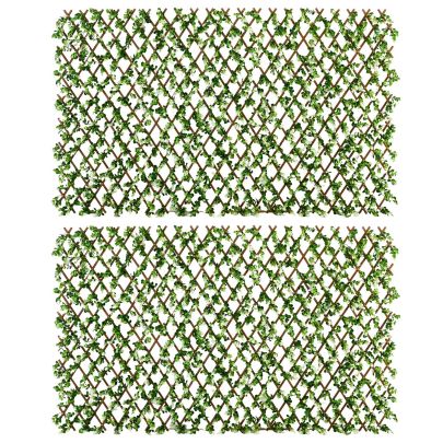 Outsunny 2 Pcs Expandable Faux Privacy Fence, 2 x 1m Decorative Trellis w/ Artificial Leaves, Garden Telescopic Hedge Privacy Screen Greenery Walls