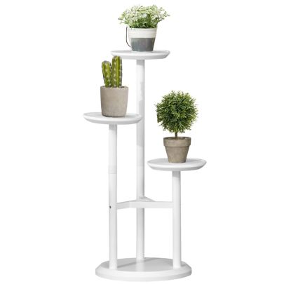 Outsunny 3-Tier Plant Stand, Plant Shelf Rack,  Bamboo Display Stand, 46x46x86cm, White