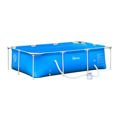 Outsunny Steel Frame Pool with Filter Pump and Filter Cartridge Rust Resistant Above Ground Pool with Reinforced Sidewalls, 252 x 152 x 65cm, Blue
