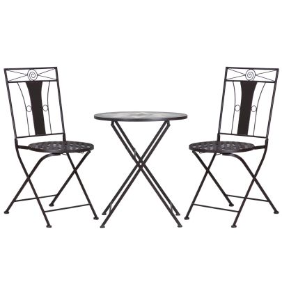 Outsunny 3-Piece Patio Bistro Set, Mosaic Table and 2 Armless Chairs with Foldable Design, Metal Frame for Garden, Poolside, Coffee