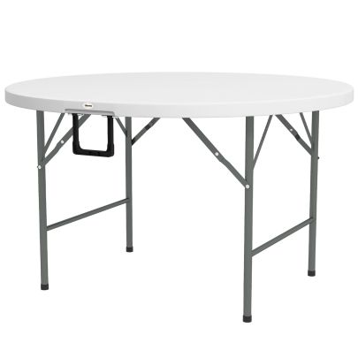 Outsunny ?122 Folding Garden Table, Outdoor HDPE Round Picnic Table for 6, Patio Table with Metal Frame, White