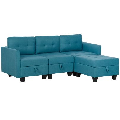 HOMCOM 'L' Shape Modular Sofa, with Storage Light Blue