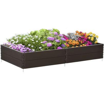 Outsunny Raise Garden Bed Kit, 6 Panels DIY Planter Box Above Ground for Flowers/Herb/Vegetables Outdoor Garden Backyard with Easy Assembly, Brown