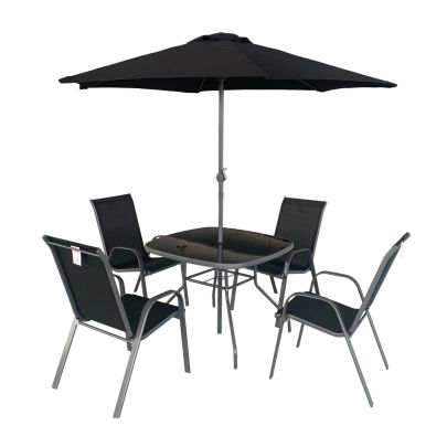 Rio Aluminium Textilene 4 Seater Dining Set With Rectangle Table In Black
