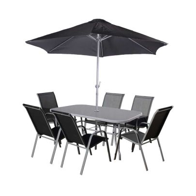 Rio Aluminium Textilene 6 Seater Dining Set With Rectangle Table In Black
