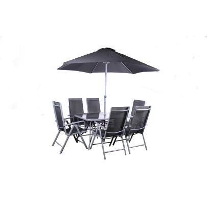 Rio Aluminium Textilene 6 Seater Dining Set With Rectangle Table In Black