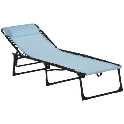 Outsunny Folding Sun Lounger Beach Chaise Chair Garden Cot Camping Recliner with 4 Position Adjustable, Baby Blue