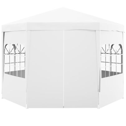 Outsunny 4 m Party Tent Wedding Gazebo Outdoor Waterproof PE Canopy Shade with 6 Removable Side Walls