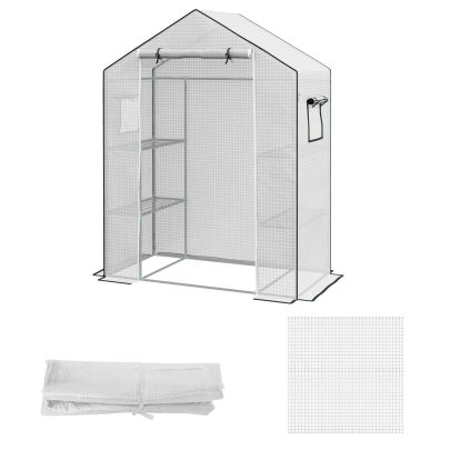 Outsunny Greenhouse Cover Replacement Walk-in PE Hot House Cover with Roll-up Door and Windows, 140 x 73 x 190cm, White