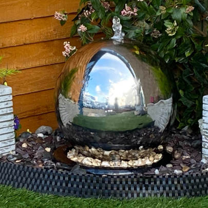 1m Stainless Steel Sphere Modern Water Feature Solar Powered