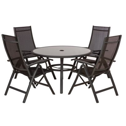 Sorrento Aluminium Textilene 4 Seater Dining Set With Round Table In Black