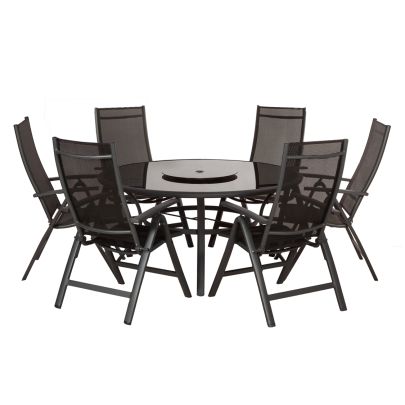 Sorrento Aluminium Textilene 6 Seater Dining Set With Round Table In Black